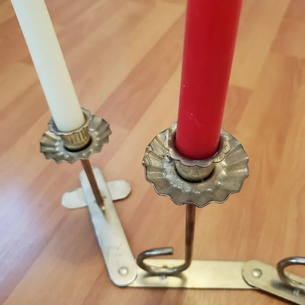 Vintage Accordian Style Candelabra Gold Tone Metal 5 Taper Candle Holder READ